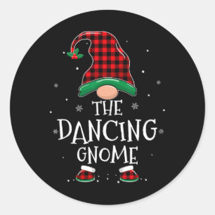 Dancing Gnome Xmas Familie Matching Karierte Weihn Runder Aufkleber