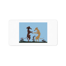 Dancing Greyhounds & Bunny Friends Invitation Adressaufkleber