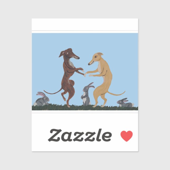 Dancing Greyhounds & Bunny Friends Invitation Aufkleber (Blatt)