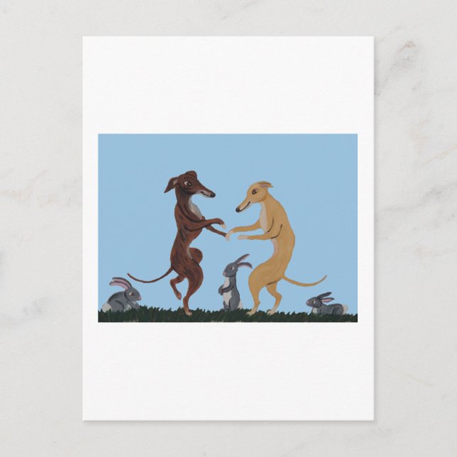 Dancing Greyhounds & Bunny Friends Invitation Postkarte (Vorderseite)