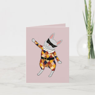 Dancing Harlequin Bunny Note Card Karte