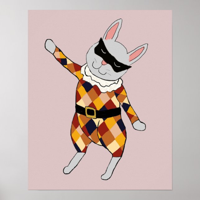 Dancing Harlequin Bunny Poster Print (Vorne)