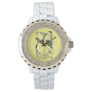 "Dancing Hen" abstraktes Huhn mit Gartengarten-Blu Armbanduhr