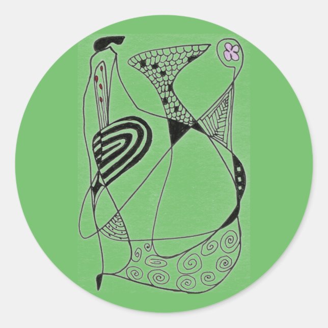 "Dancing Hen on Green" Abstrakte Design Sticker (Vorderseite)