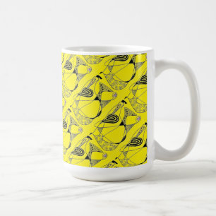 "Dancing Hen on Yellow Tiled" Abstrait Design Mug