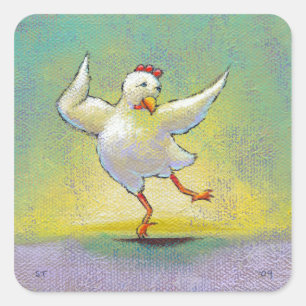 Dancing Hühnerspass Kunst niedliche fröhliche Tänz Quadratischer Aufkleber