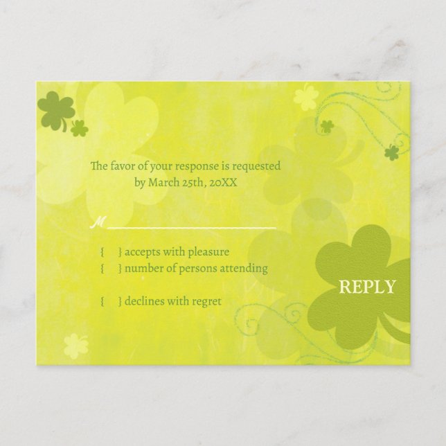 Dancing Irish Kleeblatts Wedding RSVP Einladungspostkarte (Vorderseite)