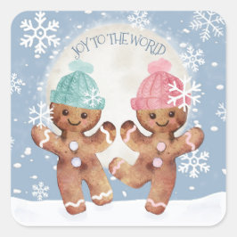 Dancing Joy Gingerbrot Cookie Snowflake Weihnachte Quadratischer Aufkleber