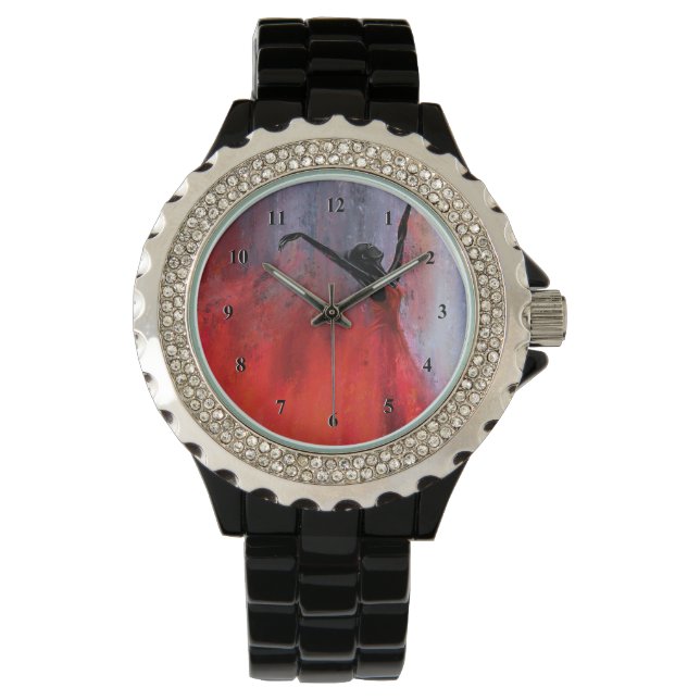 Dancing Lady in Red - Abstraktes Original Malerei Armbanduhr (Vorderseite)