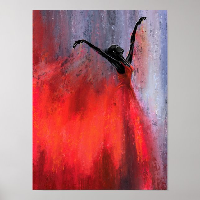 Dancing Lady in Red - Abstraktes Original Malerei Poster (Vorne)
