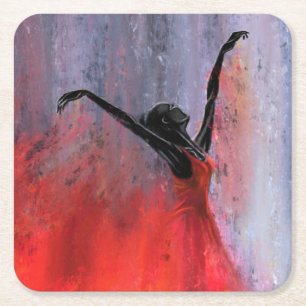 Dancing Lady in Red - Abstraktes Original Malerei Rechteckiger Pappuntersetzer