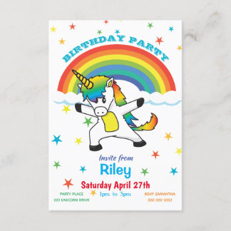 Dancing Magical Unicorn Rainbow & Stars Einladung