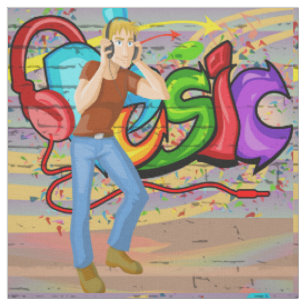 Dancing Man Music Graffiti Wall Fabric Stoff