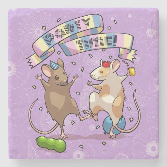Dancing Mäuse Party Time Banner Confetti & Balloon Steinuntersetzer (Vorderseite)