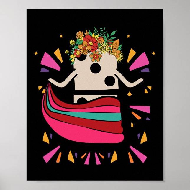 Dancing Mexican Train Domino Blume Funny Glocke Poster (Vorne)