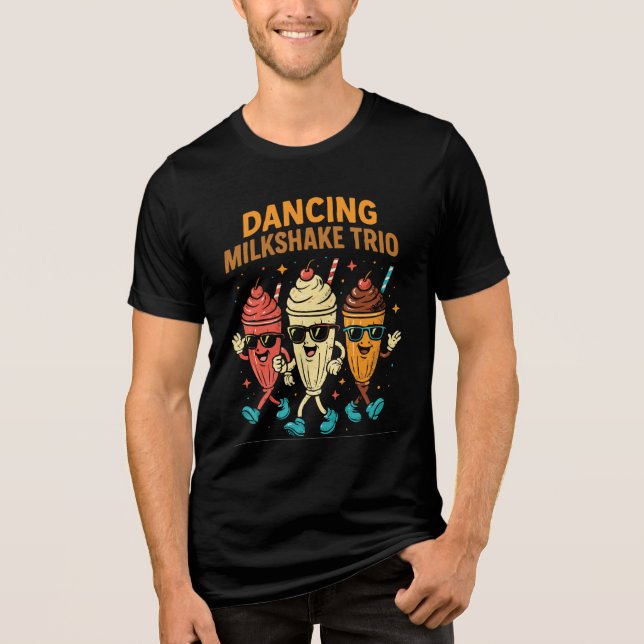 Dancing Milkshake Trio - Funny Retro Diner Sweet Tri-Blend Shirt (Vorderseite)