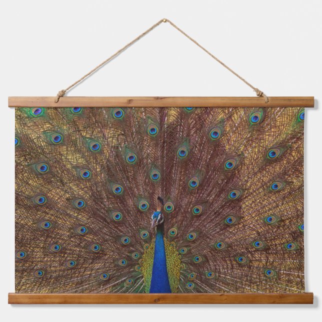 Dancing Peacock (Landscape) Wandteppich Mit Holzrahmen (Vorne)