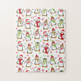 Dancing Penguins Red and Green Pattern Christmas