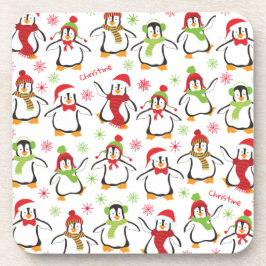 Dancing Penguins Red and Green Pattern Christmas Getränkeuntersetzer