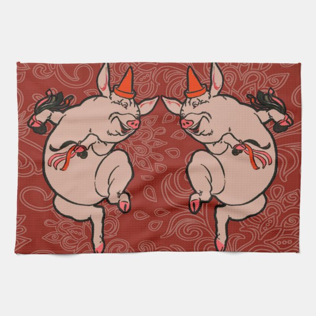 Dancing Pig Antique Niedlich Dancer Handtuch (Horizontal)