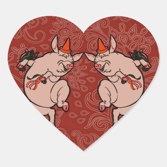Dancing Pig Antique Niedlich Dancer Herz-Aufkleber (Vorderseite)
