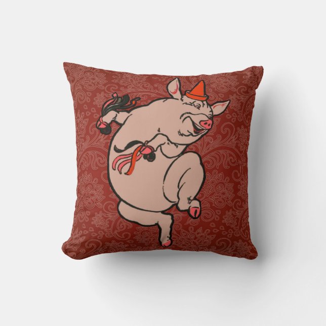 Dancing Pig Antique Niedlich Dancer Kissen (Vorderseite)