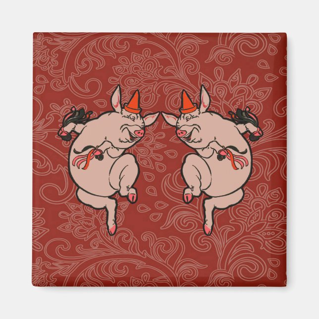 Dancing Pig Antique Niedlich Dancer Magnet (Vorne)