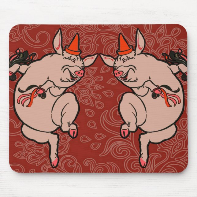 Dancing Pig Antique Niedlich Dancer Mousepad (Vorne)