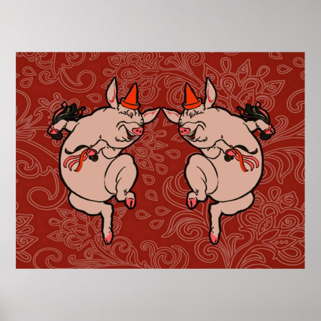 Dancing Pig Antique Niedlich Dancer Poster (Vorne)