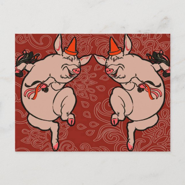 Dancing Pig Antique Niedlich Dancer Postkarte (Vorderseite)