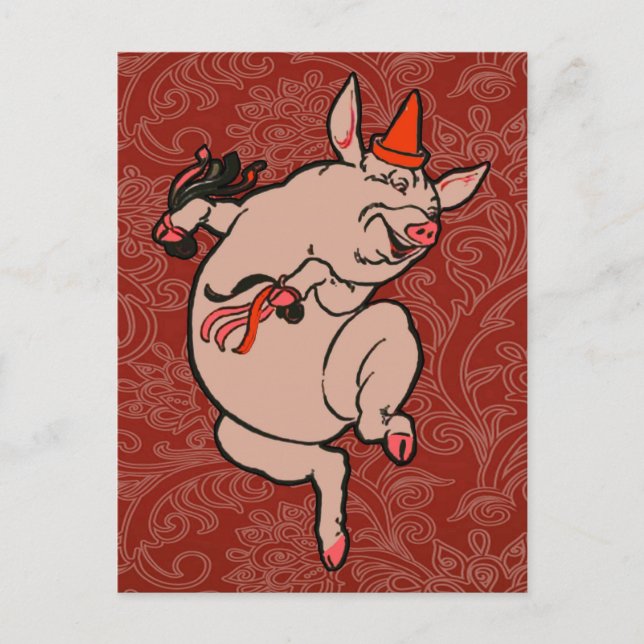 Dancing Pig Antique Niedlich Dancer Postkarte (Vorderseite)