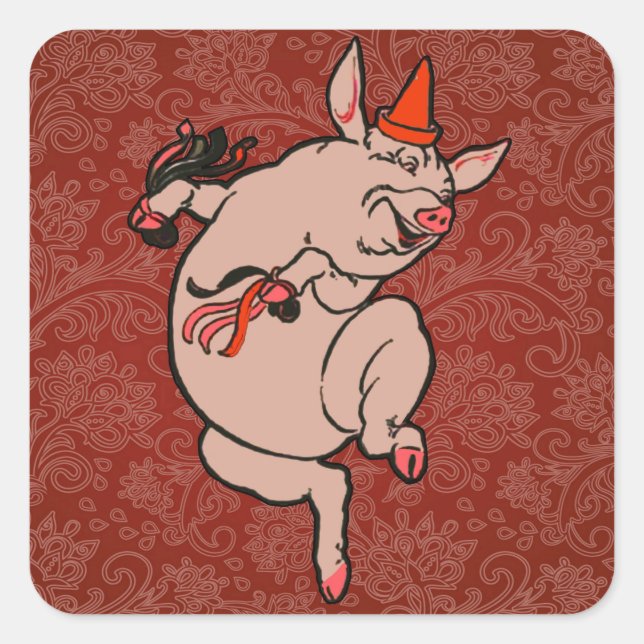 Dancing Pig Antique Niedlich Dancer Quadratischer Aufkleber (Vorderseite)