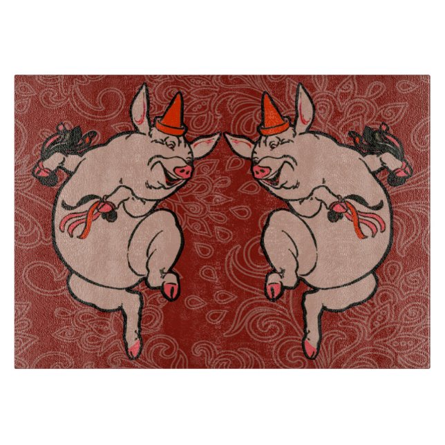 Dancing Pig Antique Niedlich Dancer Schneidebrett (Vorderseite)