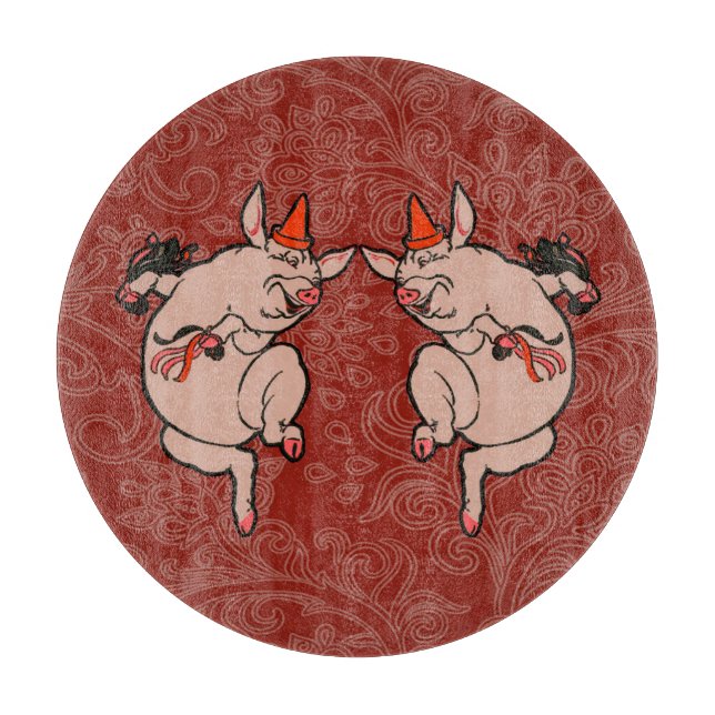 Dancing Pig Antique Niedlich Dancer Schneidebrett (Vorderseite)