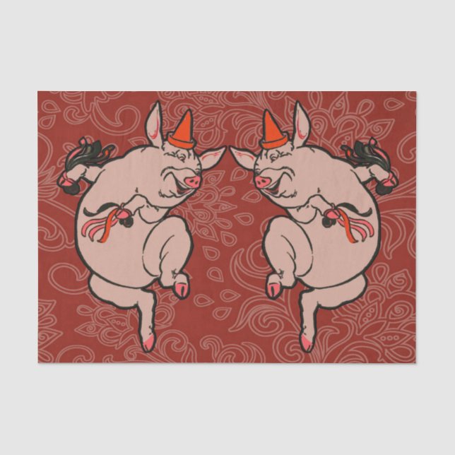 Dancing Pig Antique Niedlich Dancer Seidenpapier (Vorderseite)