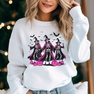 Dancing Pink Skeleton Halloween Hexe Sweatshirt