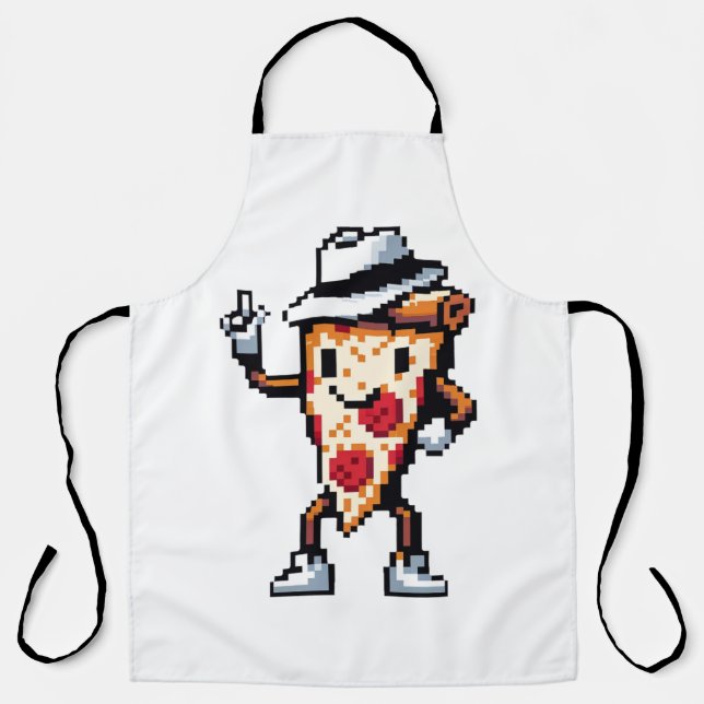 Dancing Pizza Slice - Funny Pixel Art Food Design Schürze (Vorderseite)