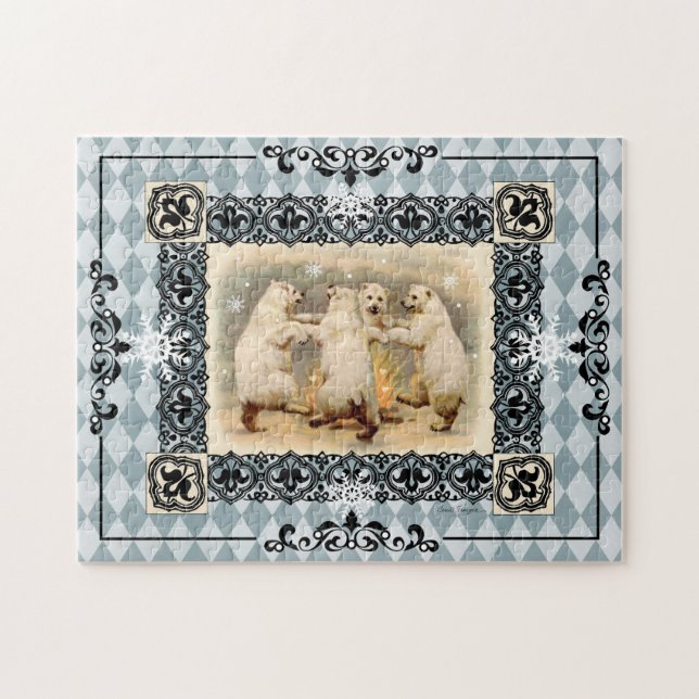 Dancing Polar Bears Blue Harlequin Jigsaw Puzzle (Horizontal)