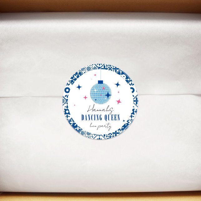 Dancing Queen greek Musical Diskothek Hen Party Runder Aufkleber (Von Creator hochgeladen)