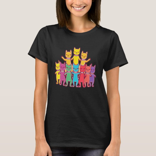 Dancing Rainbow Cats Funny Summer Festival Rave T-Shirt (Vorderseite)