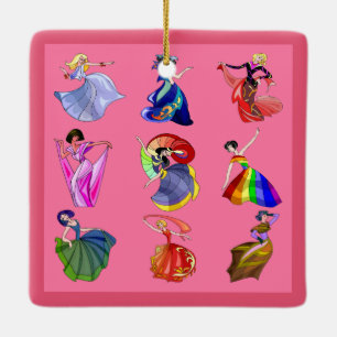 Dancing Rainbow Princesses populär rosa Keramikornament