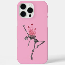 Dancing Red Fire Flames Skeleton Illustration Pink iPhone 16 Pro Max Hülle