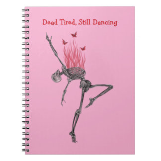 Dancing Red Fire Flames Skeleton Illustration Pink Notizblock