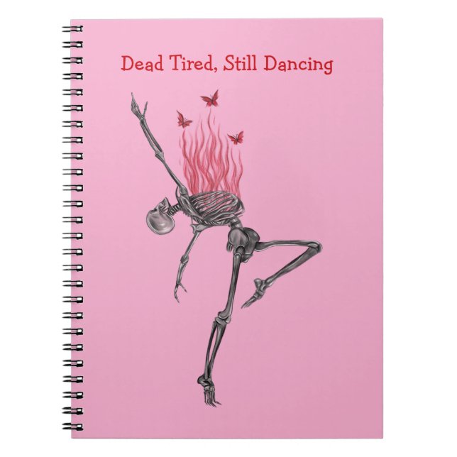 Dancing Red Fire Flames Skeleton Illustration Pink Notizblock (Vorderseite)