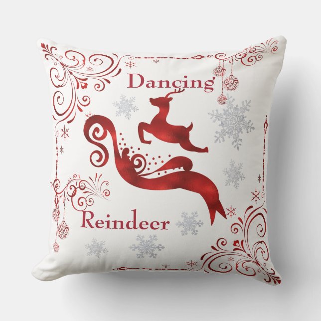 Dancing Rentier/Damasken Weihnachtskissen Kissen (Vorderseite)