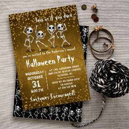 Dancing Skeleton Gold Glitzer Halloween-Party Einladung