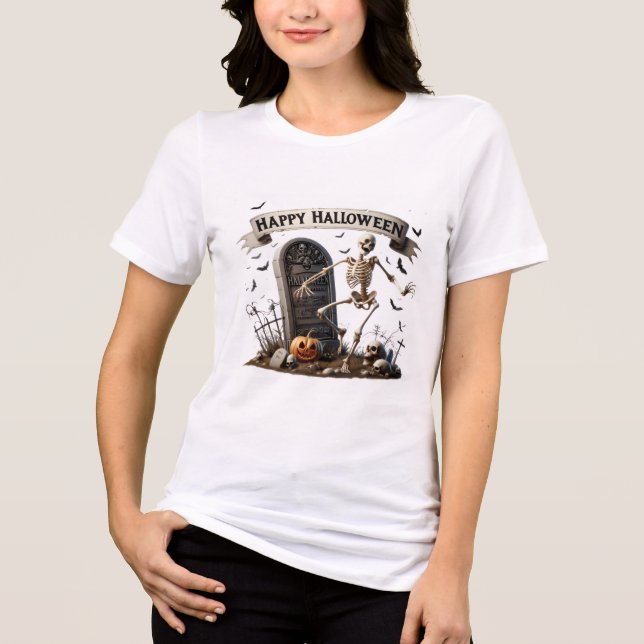 Dancing Skeleton Halloween Design Tri-Blend Shirt (Vorderseite)