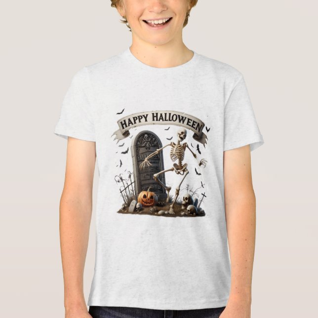 Dancing Skeleton Halloween Design Tri-Blend Shirt (Vorderseite)