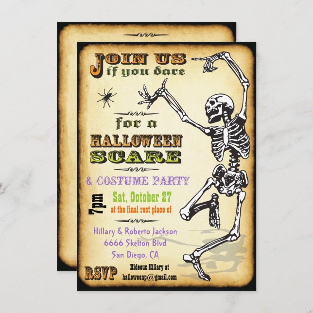 Dancing Skeleton Halloween fêtes Invitations (Devant / Derrière)
