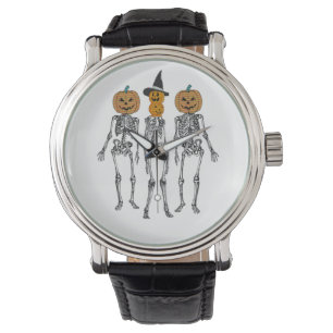 Dancing Skeleton Pumpkin Head Funny Halloween Armbanduhr